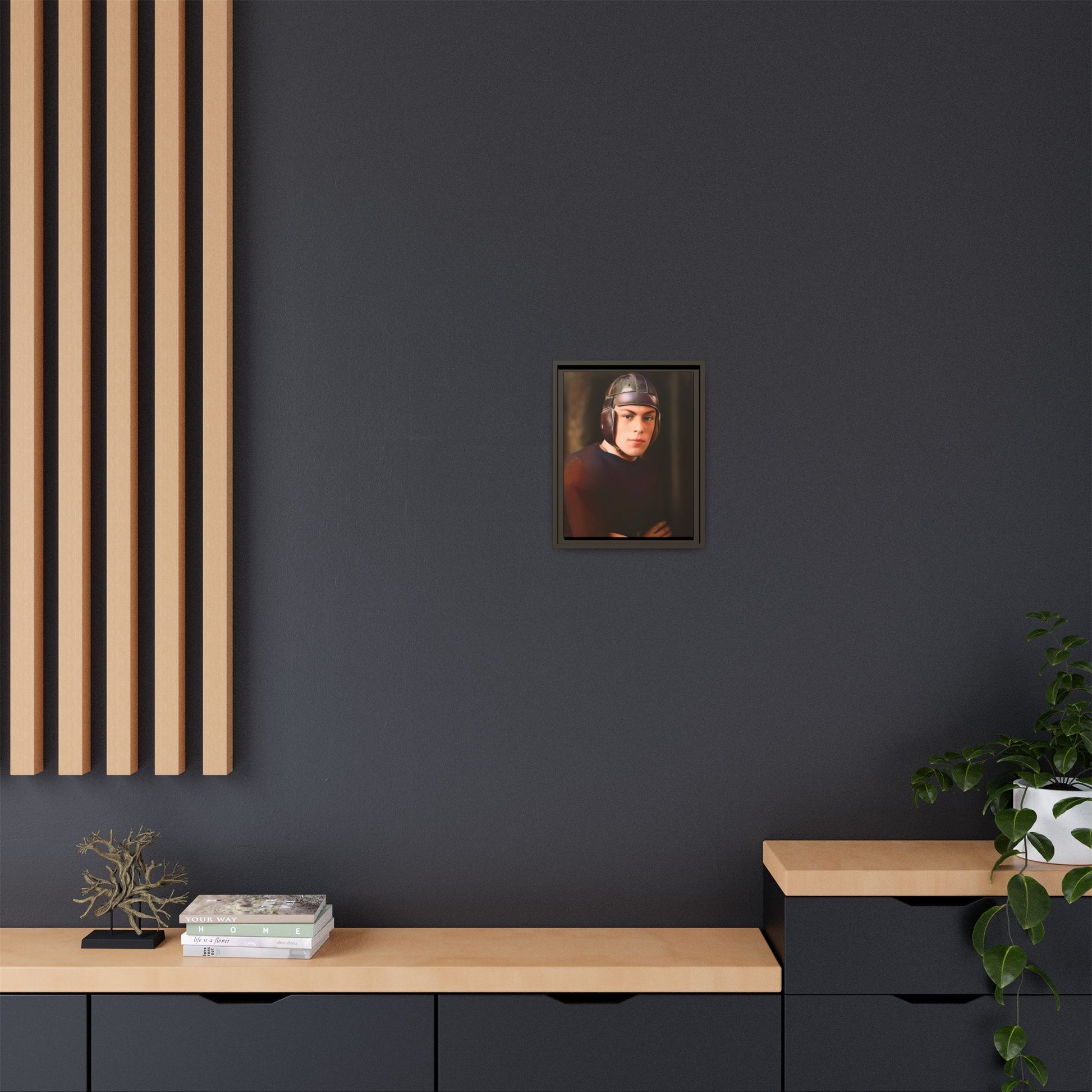 A vintage portrait of Andrew, a football player from Lincoln, Nebraska, in a classic leather helmet. This framed matte canvas print captures the grit and determination of early 20th-century sports, perfect for football fans and vintage art collectors.