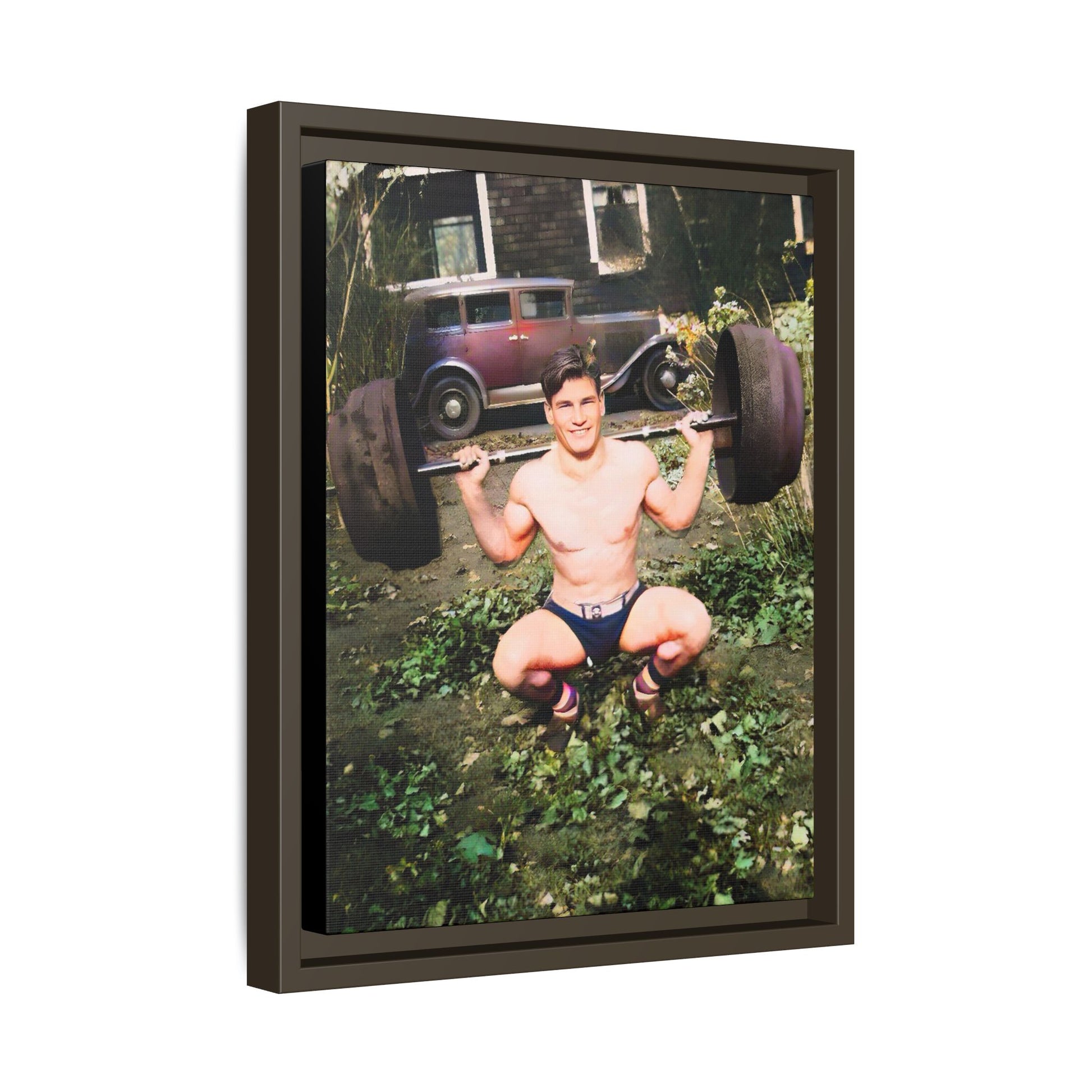 A restored 1934 vintage portrait of Wayne in Lake Forest, Illinois. This framed matte canvas captures strength, charm, and small-town American heritage. Gay Body Builder