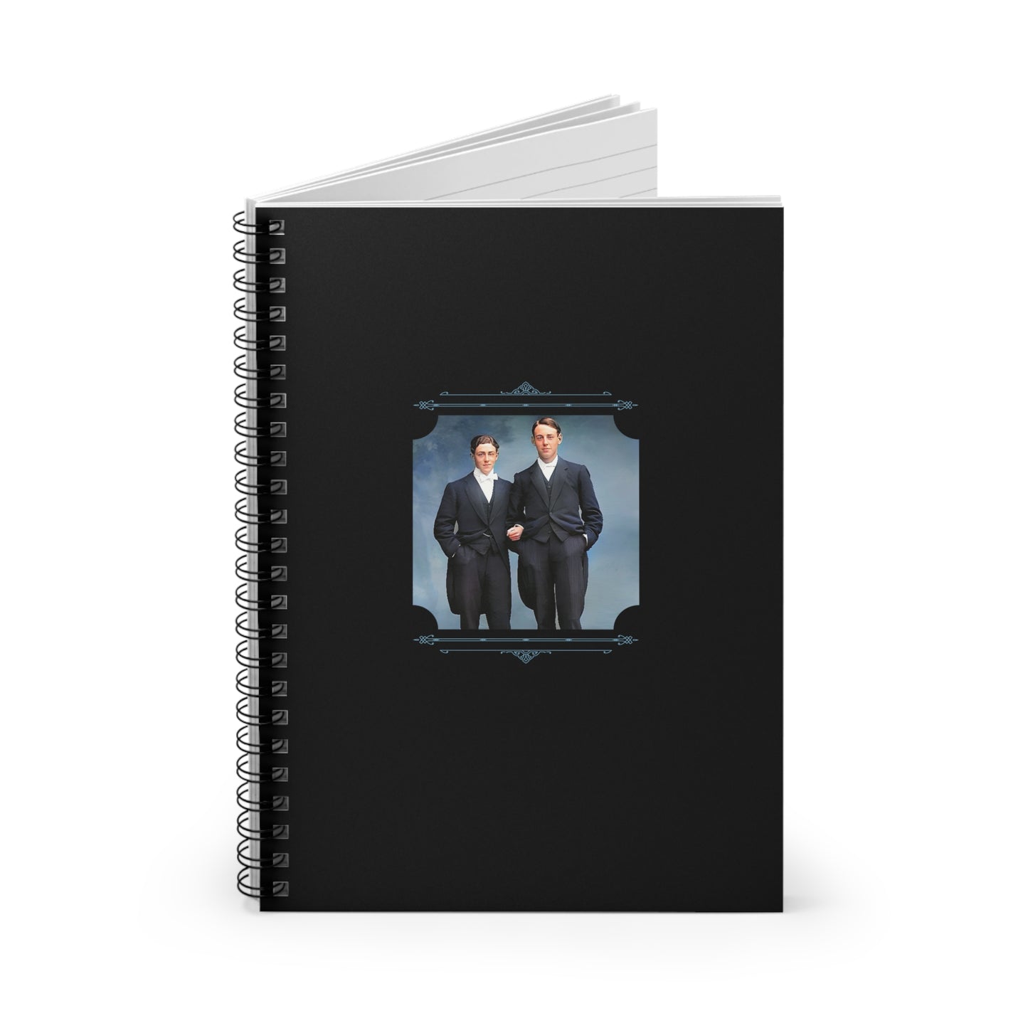 gay pride journal, edwardian gay couple notebook, vintage lgbtq photo stationery, black spiral notebook