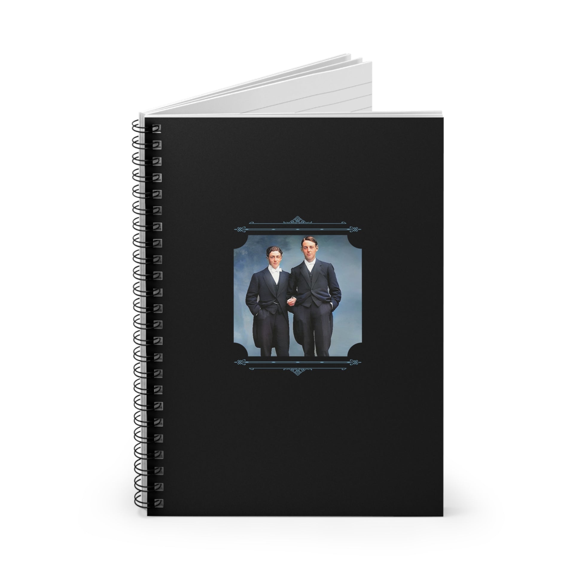 gay pride journal, edwardian gay couple notebook, vintage lgbtq photo stationery, black spiral notebook