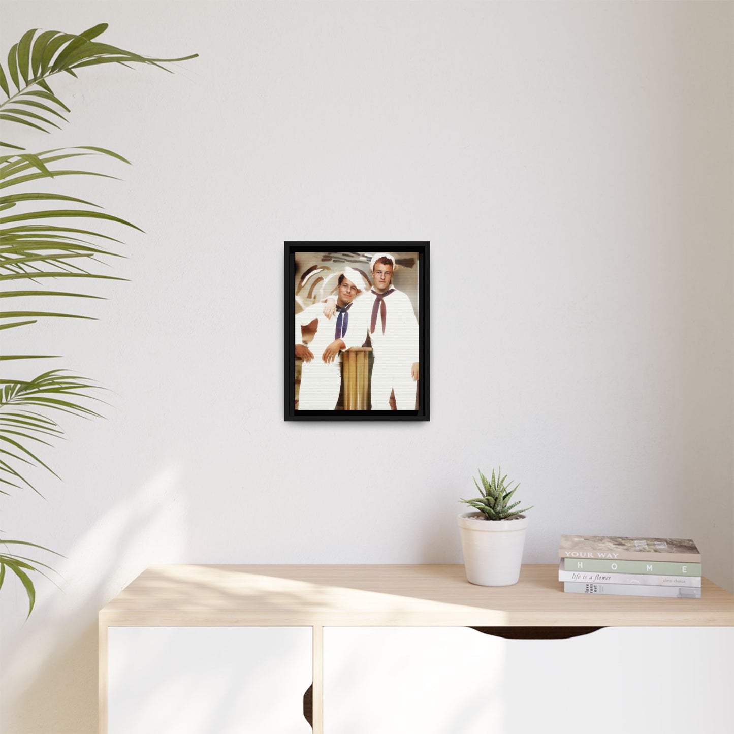 Vintage portrait of Leo & Russel aboard the USS South Dakota. Dressed in crisp naval whites, this LGBTQ+ military art print honors love, service, and history. A perfect addition for collectors, history lovers, and those who cherish authentic connections. African American Gay Juneteenth Black History Month Love Couple