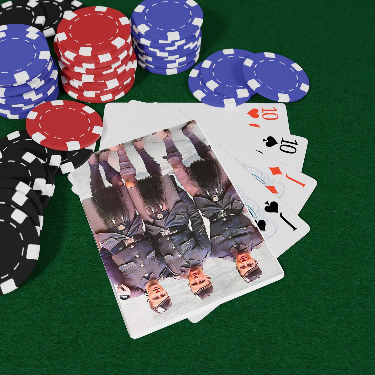 Vintage poker cards featuring three Gordon Highlanders in full regimental dress, honoring Scottish military history.