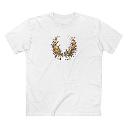 Australian Golden Wattle Pride T-Shirt | LGBTQ Botanical Wreath Tee