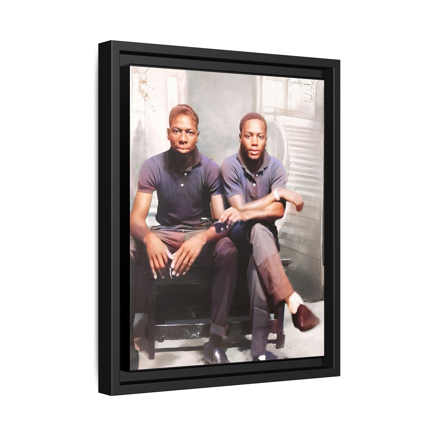 Vintage LGBTQ+ love portrait of Raymond & Paul in Brooklyn, NY. A tribute to African American queer history, now available as a museum-quality matte canvas print. A powerful statement piece celebrating love, identity, and resilience. Gay Couple
