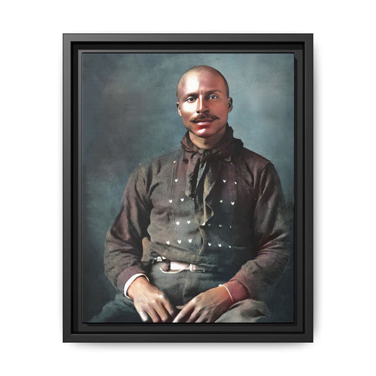 A vintage Western portrait of Jorge, capturing the rugged charm of the Old West in Mesa, Arizona. This framed matte canvas showcases resilience and classic cowboy style, perfect for rustic, Western, or Americana-inspired decor. Hispanic Latino