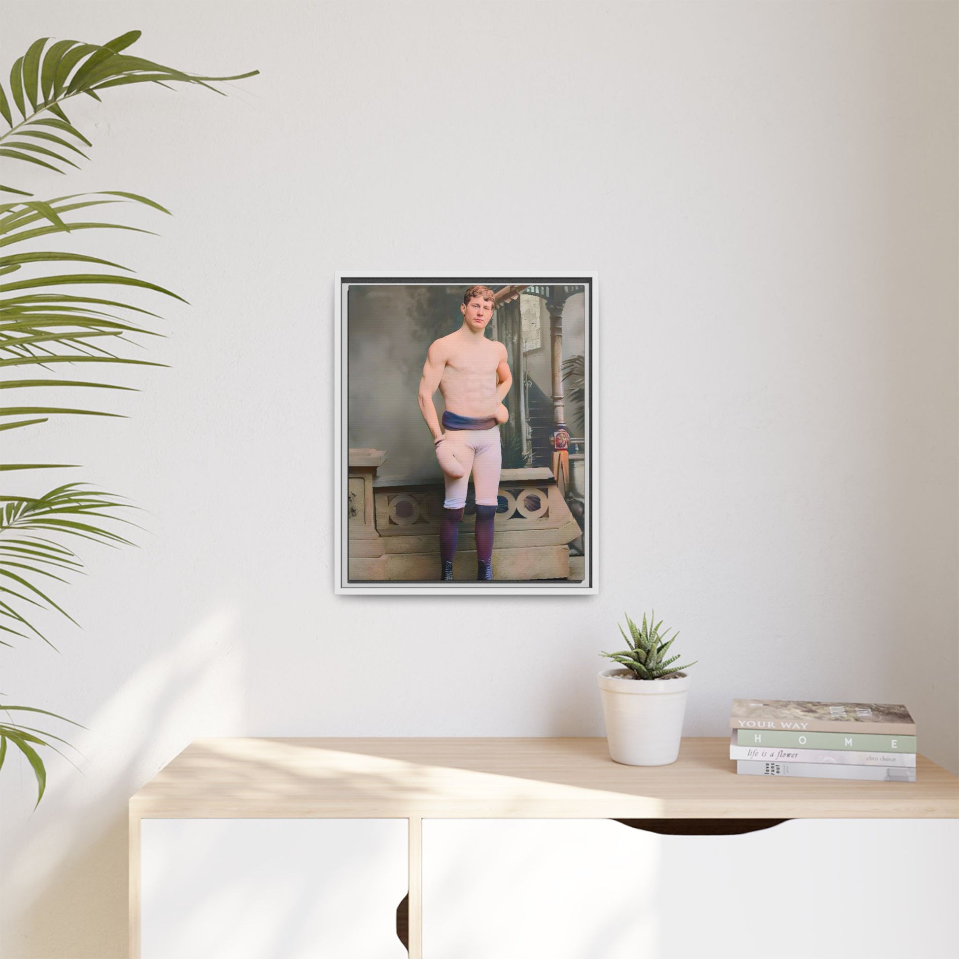 A striking vintage portrait of Otto, a historic Manhattan boxer in gloves and stance. This framed matte canvas print is ideal for boxing fans, sports history lovers, and collectors of retro athletic decor.