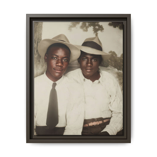 Historic studio portrait of two men wearing hats vintage wall art