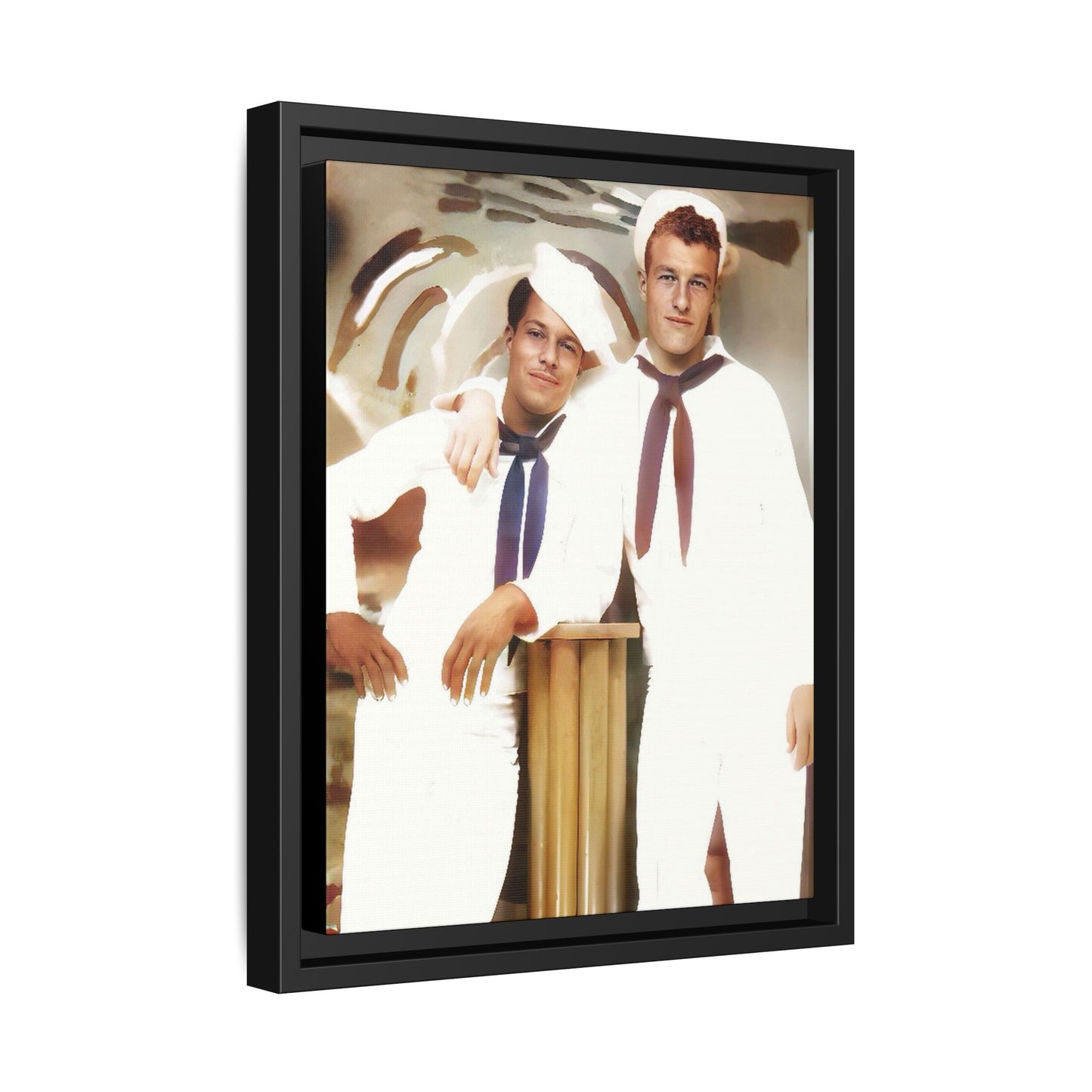 Vintage portrait of Leo & Russel aboard the USS South Dakota. Dressed in crisp naval whites, this LGBTQ+ military art print honors love, service, and history. A perfect addition for collectors, history lovers, and those who cherish authentic connections. African American Gay Juneteenth Black History Month Love Couple