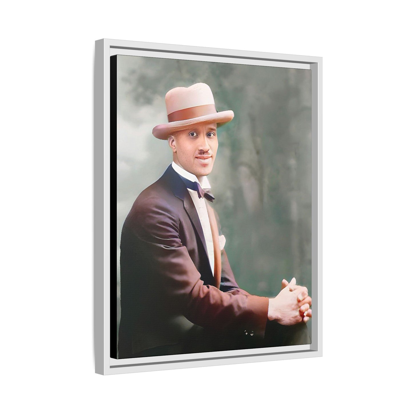 A restored portrait of Jamal from early 20th-century Harlem, dressed in a bow tie and felt hat. This framed matte canvas honors Black history, sophistication, and cultural excellence, perfect for vintage or historically inspired decor.