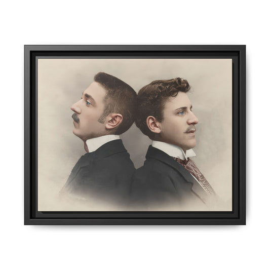 Early 20th century profile double portrait vintage photograph framed canvas wall art