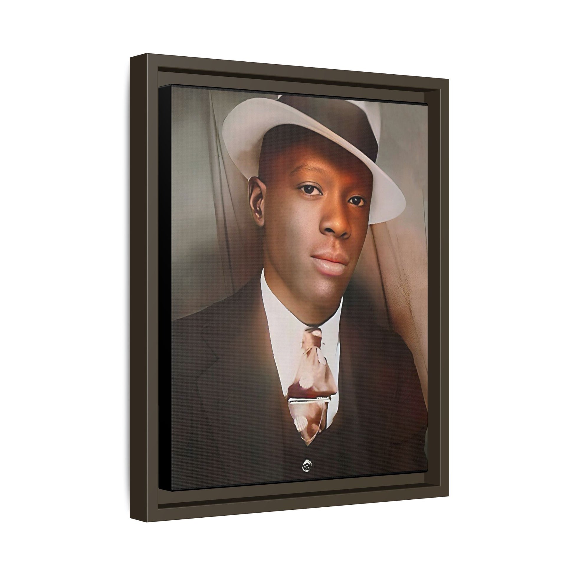 A framed vintage portrait on matte canvas featuring Louis in Meridian, Mississippi, capturing timeless elegance and classic sophistication. African-American Male Photo Booth