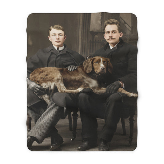Cozy fleece throw with restored historical portrait and elegant interior setting