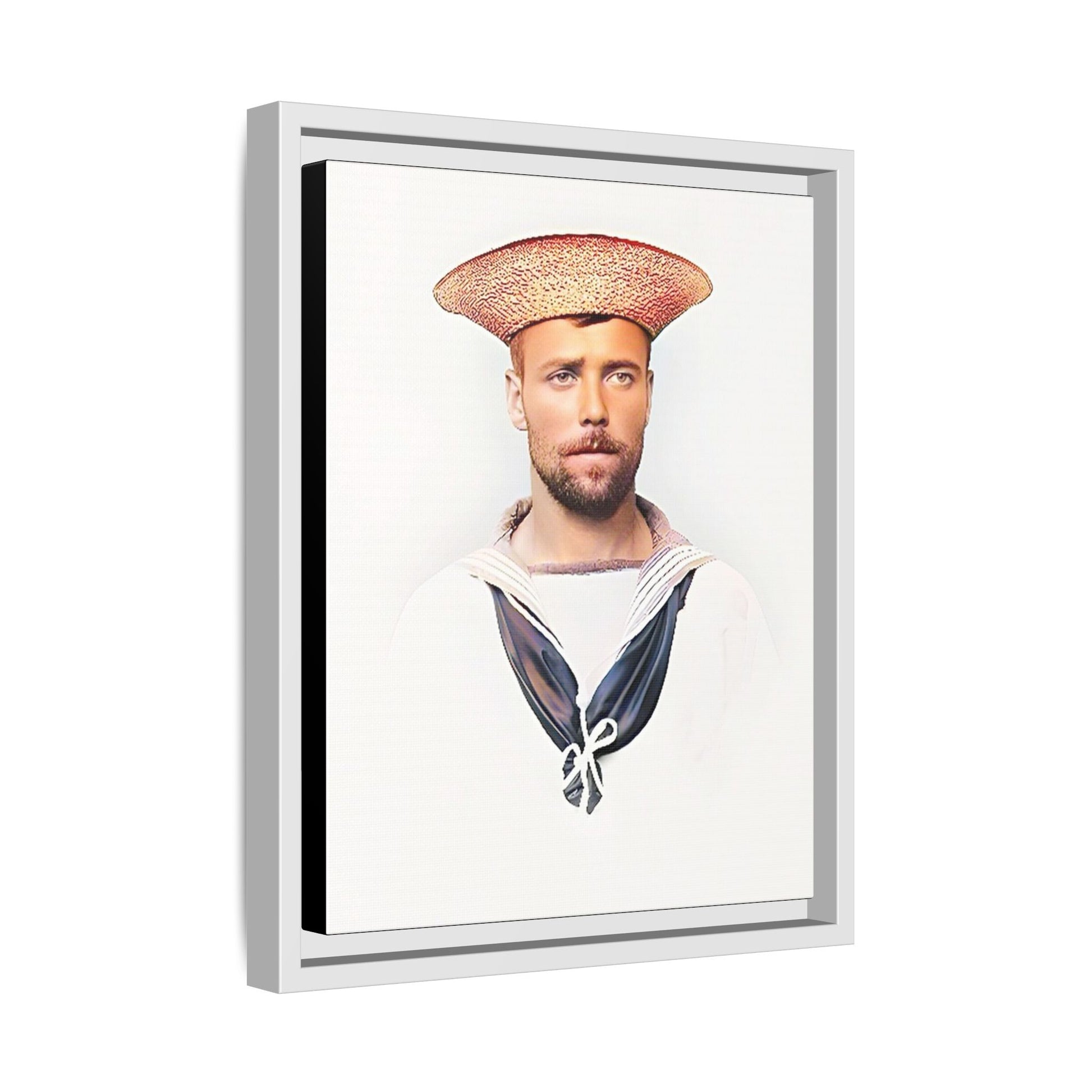 A restored vintage portrait of Elijah, a British sailor in Weihaiwei, China. This framed matte canvas honors naval history, tradition, and duty.
