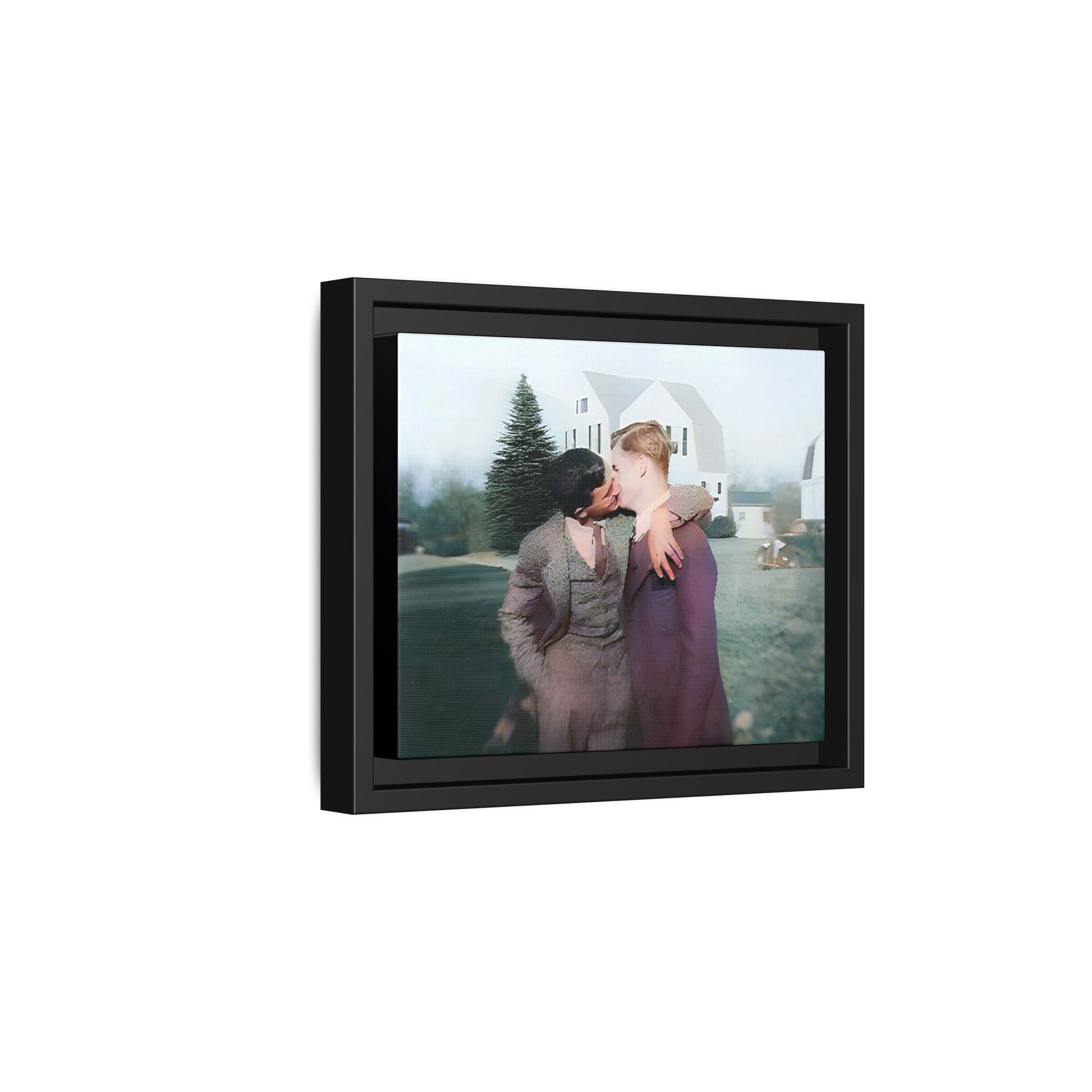 A vintage LGBTQ+ portrait of Milton & Shawn in Londonderry, NH. This framed matte canvas captures a timeless moment of love and resilience, making it a perfect piece for collectors, history enthusiasts, and those celebrating love in all forms. Gay Couple Art