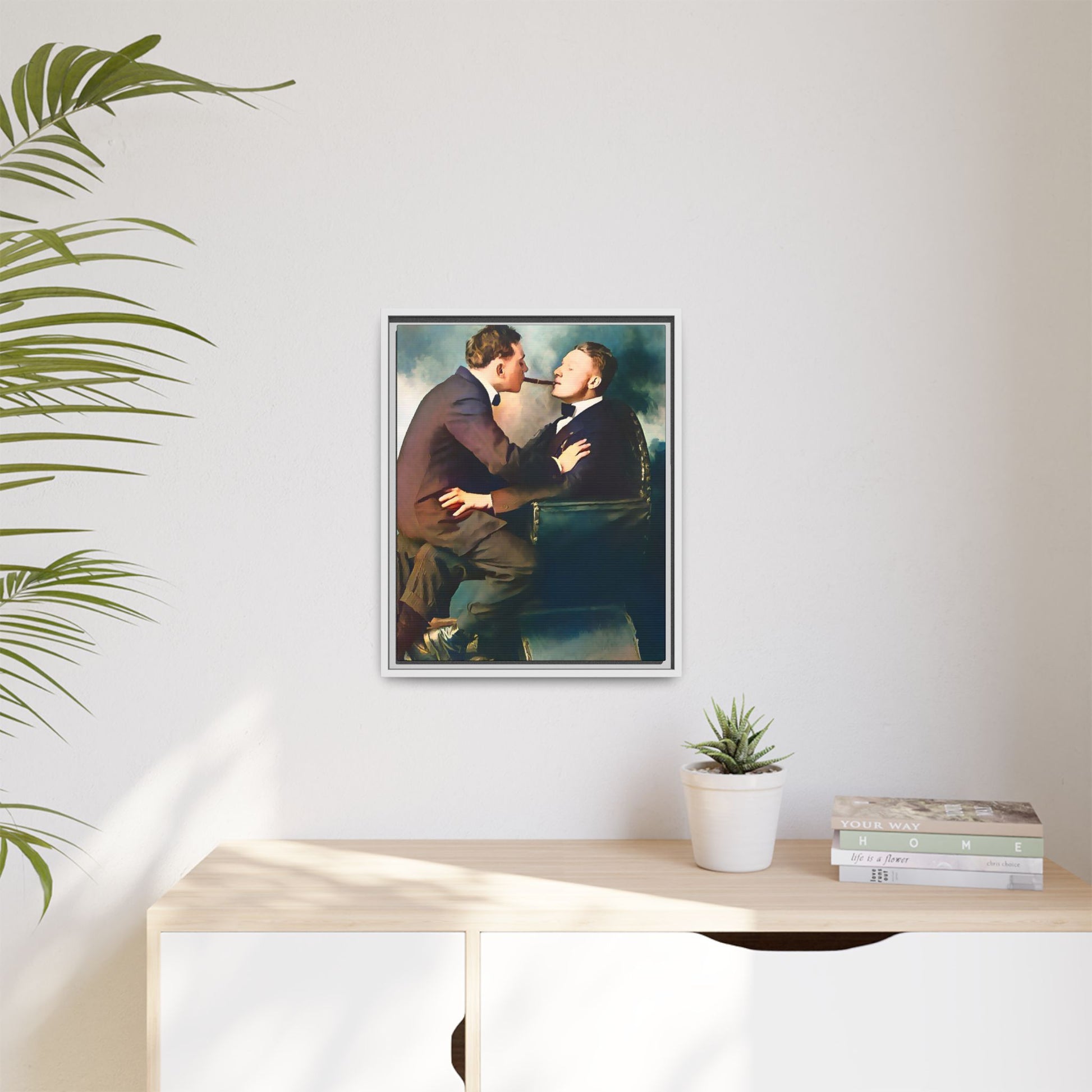 A restored vintage bohemian portrait of Argento & Lucius in Portland, Oregon. This framed matte canvas honors LGBTQ+ history, intimacy, and artistic freedom. Gay Couple