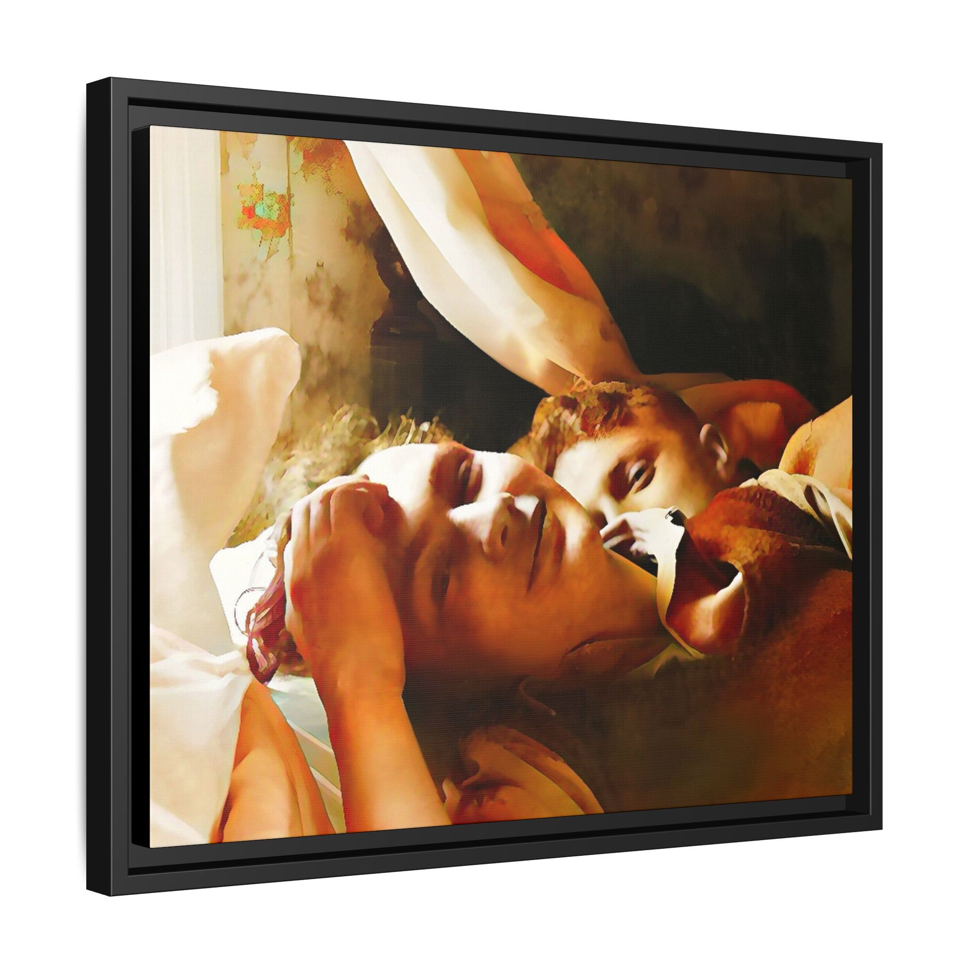 A heartwarming vintage portrait of Edwin and Floyd in Burlington, Vermont. This framed canvas print captures a quiet moment of LGBTQ+ love and intimacy, perfect for home decor, collectors, or as a sentimental gift celebrating timeless affection.