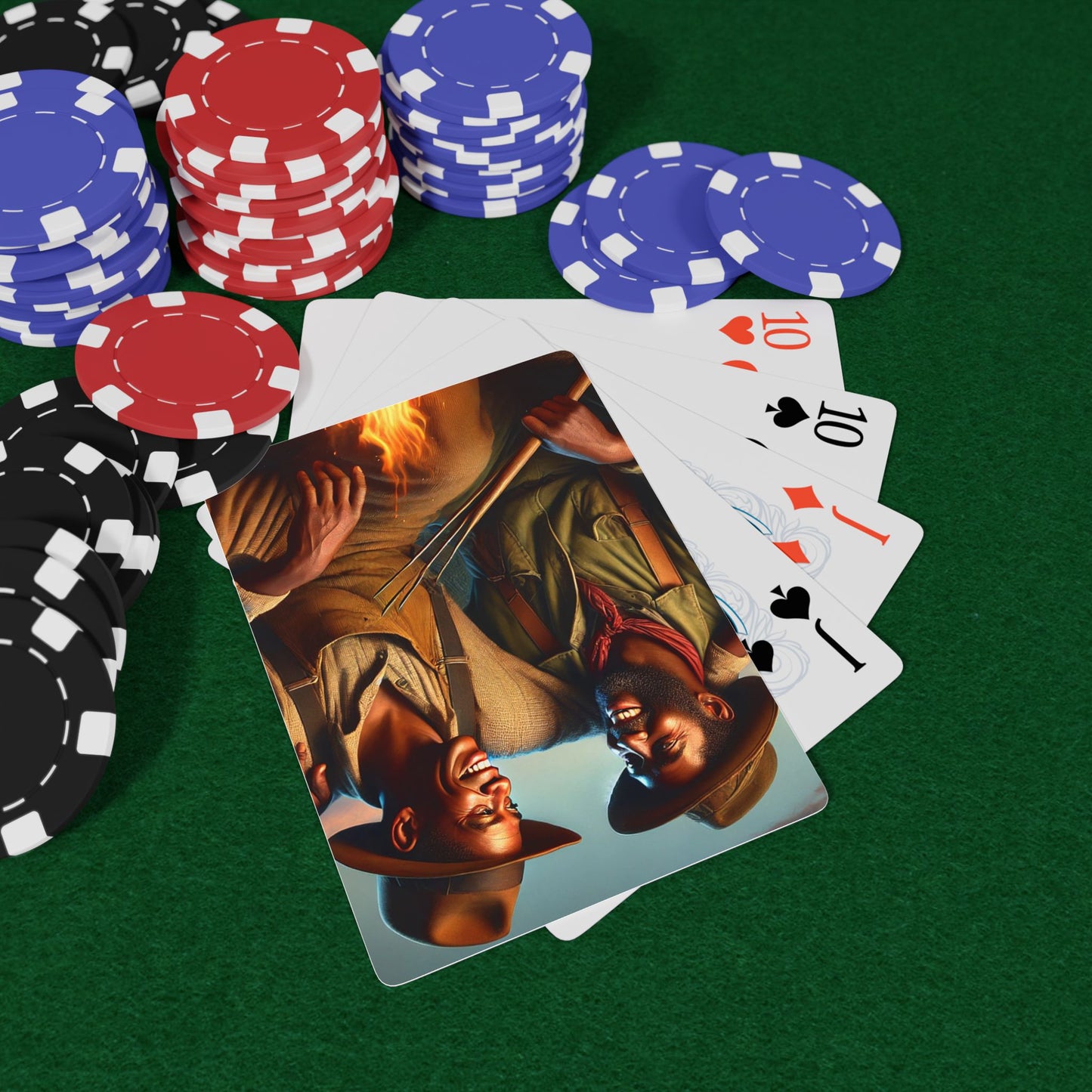 Missing Grant Series Poker Cards featuring two African American men by a campfire, celebrating Black queer love. Black Love Two Dads Fathers Day