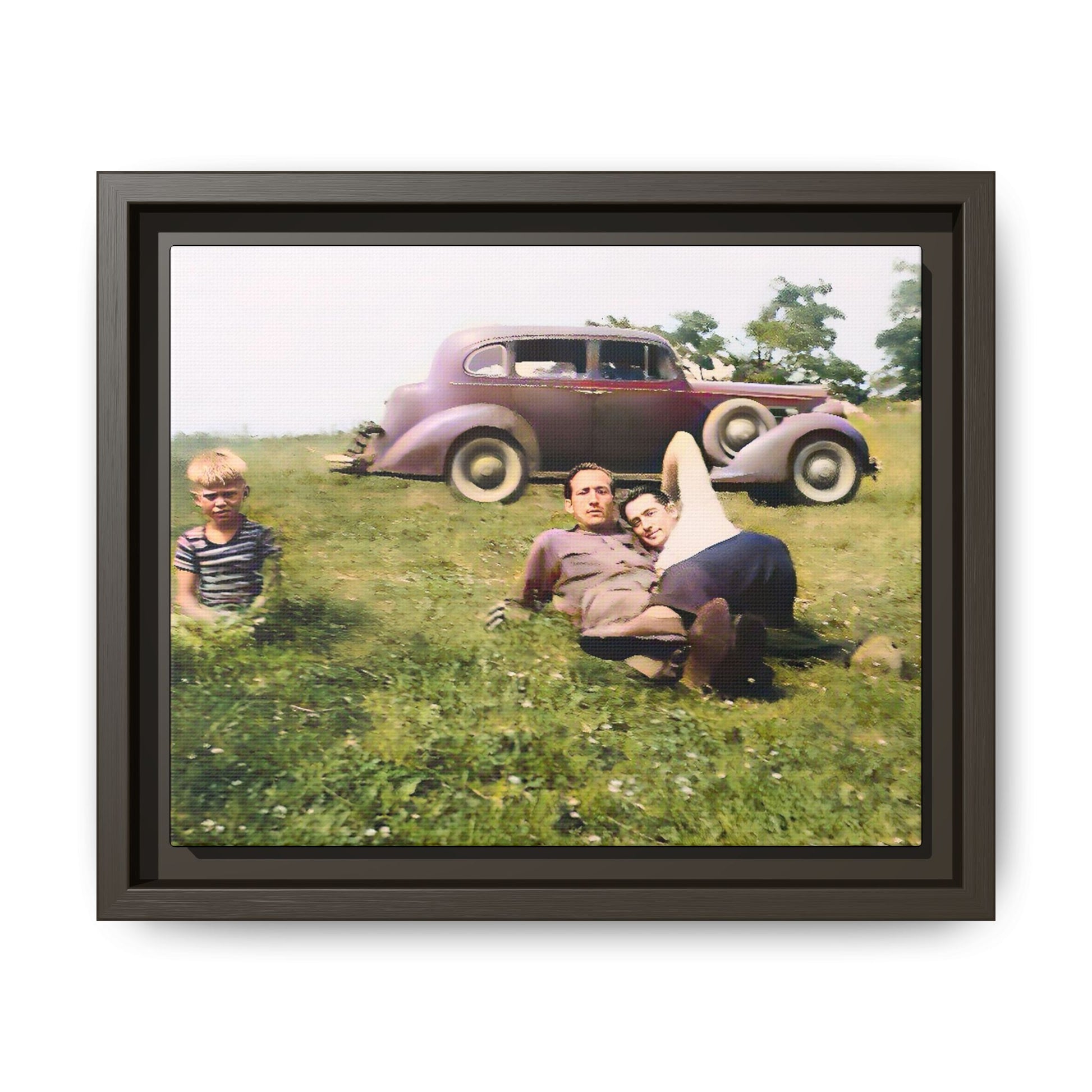 A vintage LGBTQ+ Fathers' Day portrait from Toms River, NJ. This framed matte canvas captures a tender moment of love, resilience, and family, making it a meaningful keepsake for collectors, history lovers, and those celebrating chosen family. Two Dads Vintage Photo