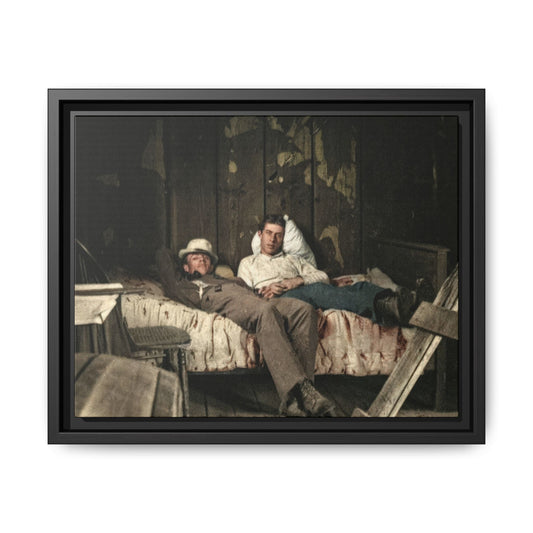 Early 20th century rustic interior double portrait vintage photograph canvas wall art