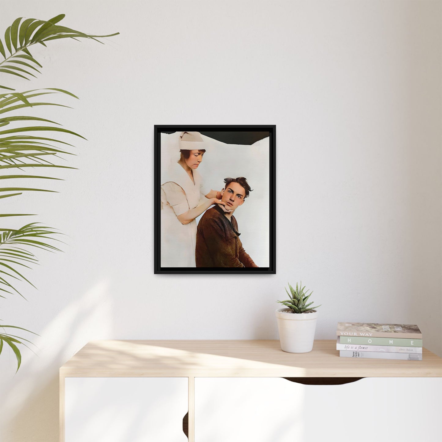 A restored vintage portrait of Dillion in Salt Lake City, Utah. This framed matte canvas captures human connection, care, and resilience. Gay Conversion Therapy