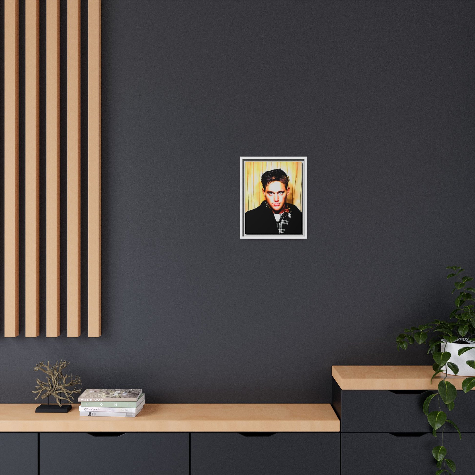 A nostalgic 90s photo booth portrait of Jake at Deadwood Bar, Iowa City. This framed matte canvas print captures quiet reflection, vintage charm, and raw authenticity, making it a striking statement piece for lovers of retro photography and moody decor.