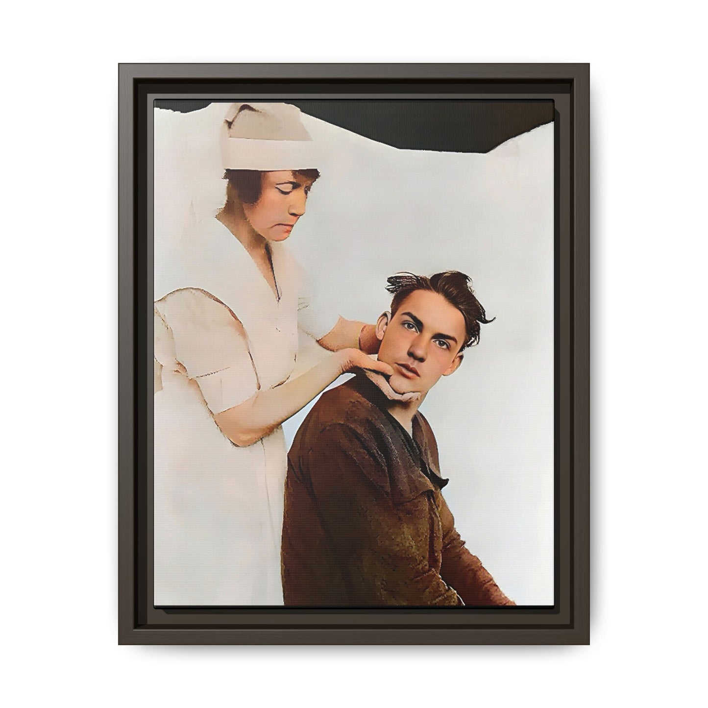 A restored vintage portrait of Dillion in Salt Lake City, Utah. This framed matte canvas captures human connection, care, and resilience. Gay Conversion Therapy