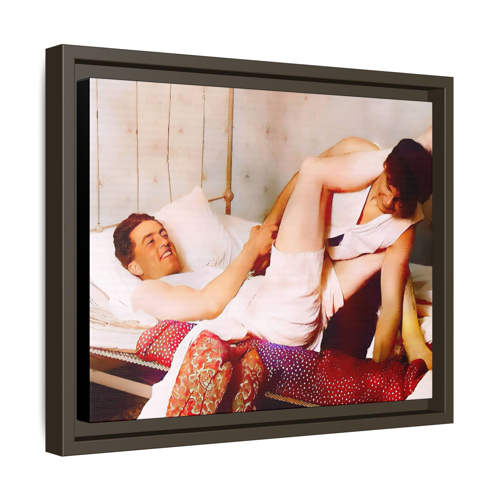 A restored vintage portrait of Andrew & Peter in Galena, Illinois. This framed matte canvas captures LGBTQ+ love, joy, and connection, making it a timeless and meaningful addition to any art collection or home decor. Gay Couple