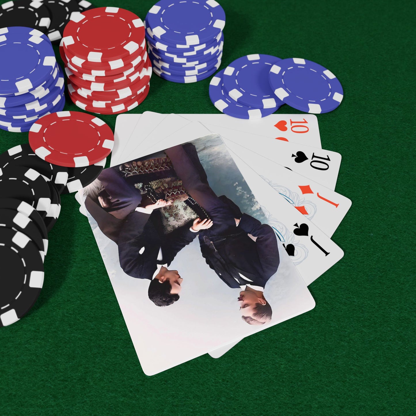 A restored vintage photo of a gay couple in formal attire, sharing a quiet moment of love and connection in a classic studio setting.