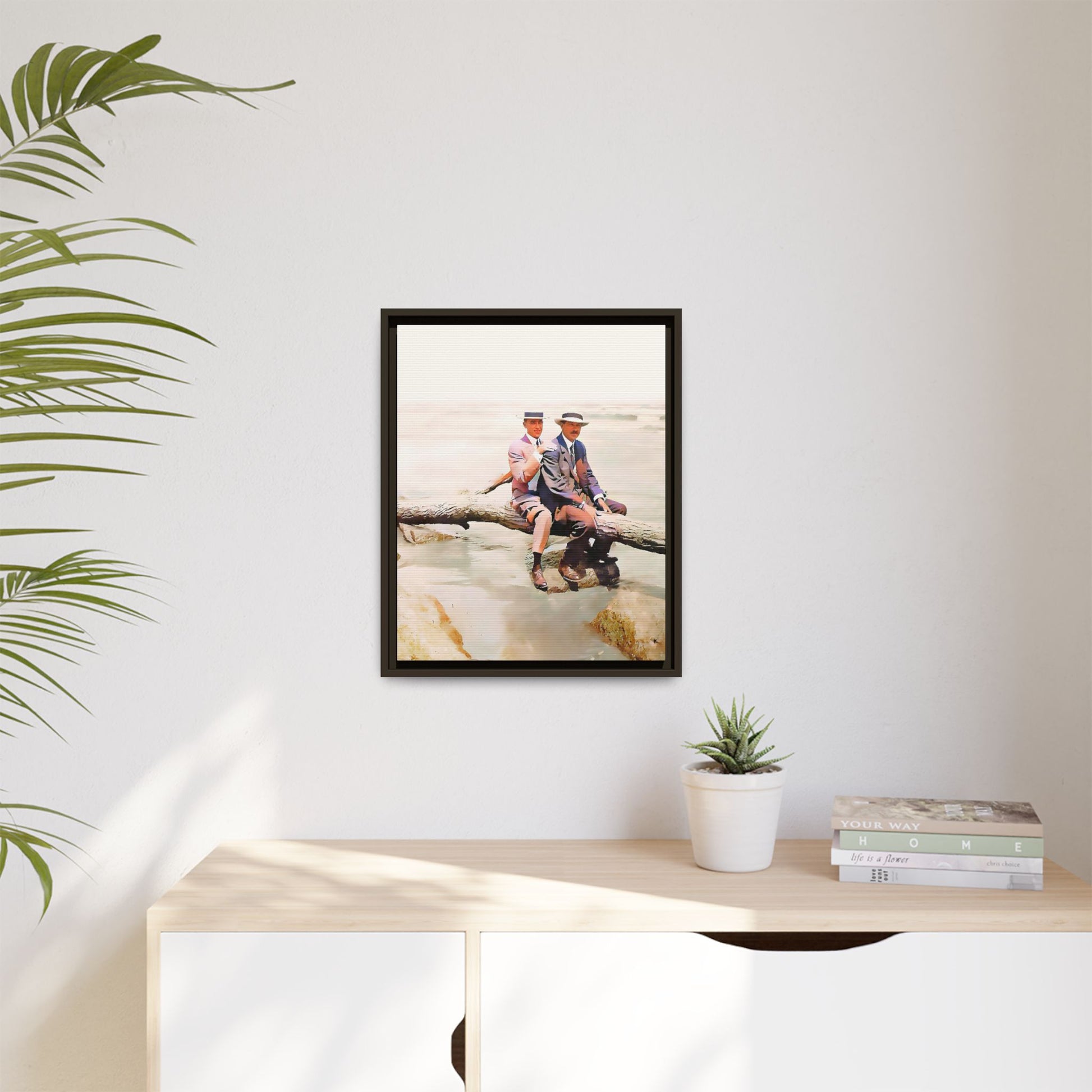 A restored vintage riverside portrait of Edward & Walter in Danbury, Connecticut. This framed matte canvas honors LGBTQ+ history, elegance, and timeless companionship. Gay Couple