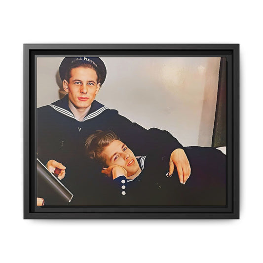 Framed vintage gay sailor portrait of Dmitriy and Mischa in navy uniforms, Sochi, Russia