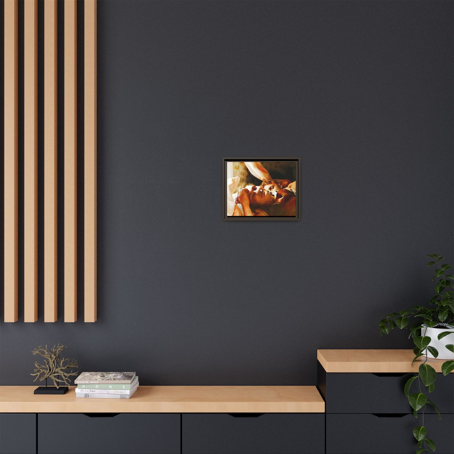 A heartwarming vintage portrait of Edwin and Floyd in Burlington, Vermont. This framed canvas print captures a quiet moment of LGBTQ+ love and intimacy, perfect for home decor, collectors, or as a sentimental gift celebrating timeless affection.