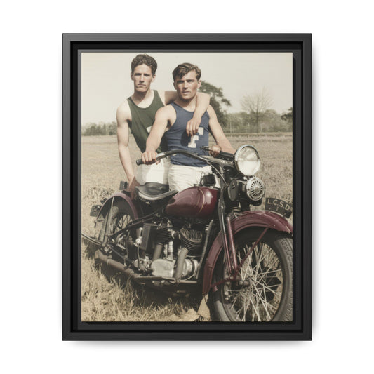 Paire 055 vintage motorcycle double portrait reproduced as framed matte canvas wall art