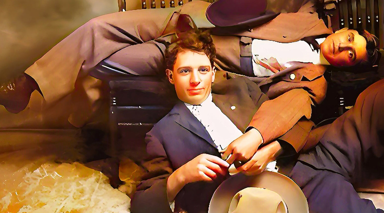 Restored and colorized vintage photograph representing queer love and connection, preserved as archival art by Walt & Pete