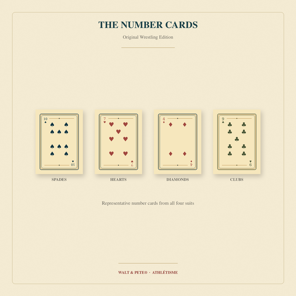 Representative Athlétisme Wrestling number cards with traditional suit pips, cream backgrounds, and decorative borders.
