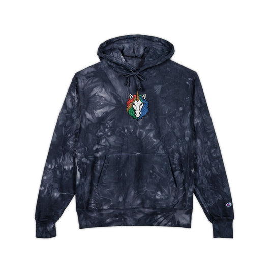 Rainbow Riders Unicorn Embroidered Champion Tie-Dye Hoodie — Unisex Streetwear