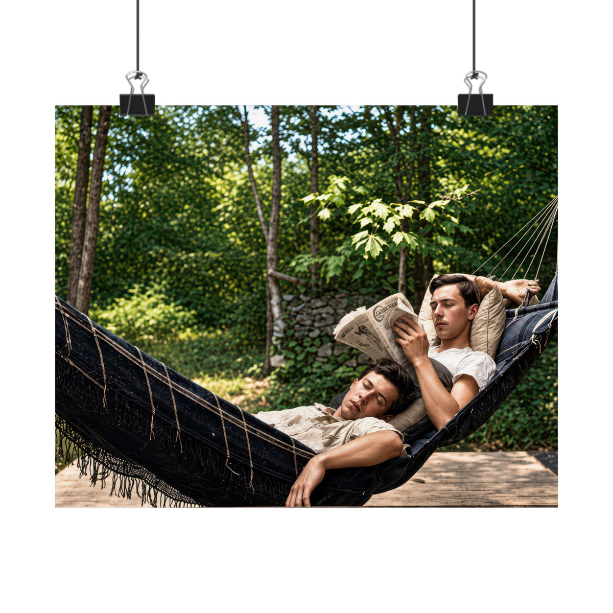 Paire 094 | Two Men Relaxing in a Hammock | Vintage Photography Poster