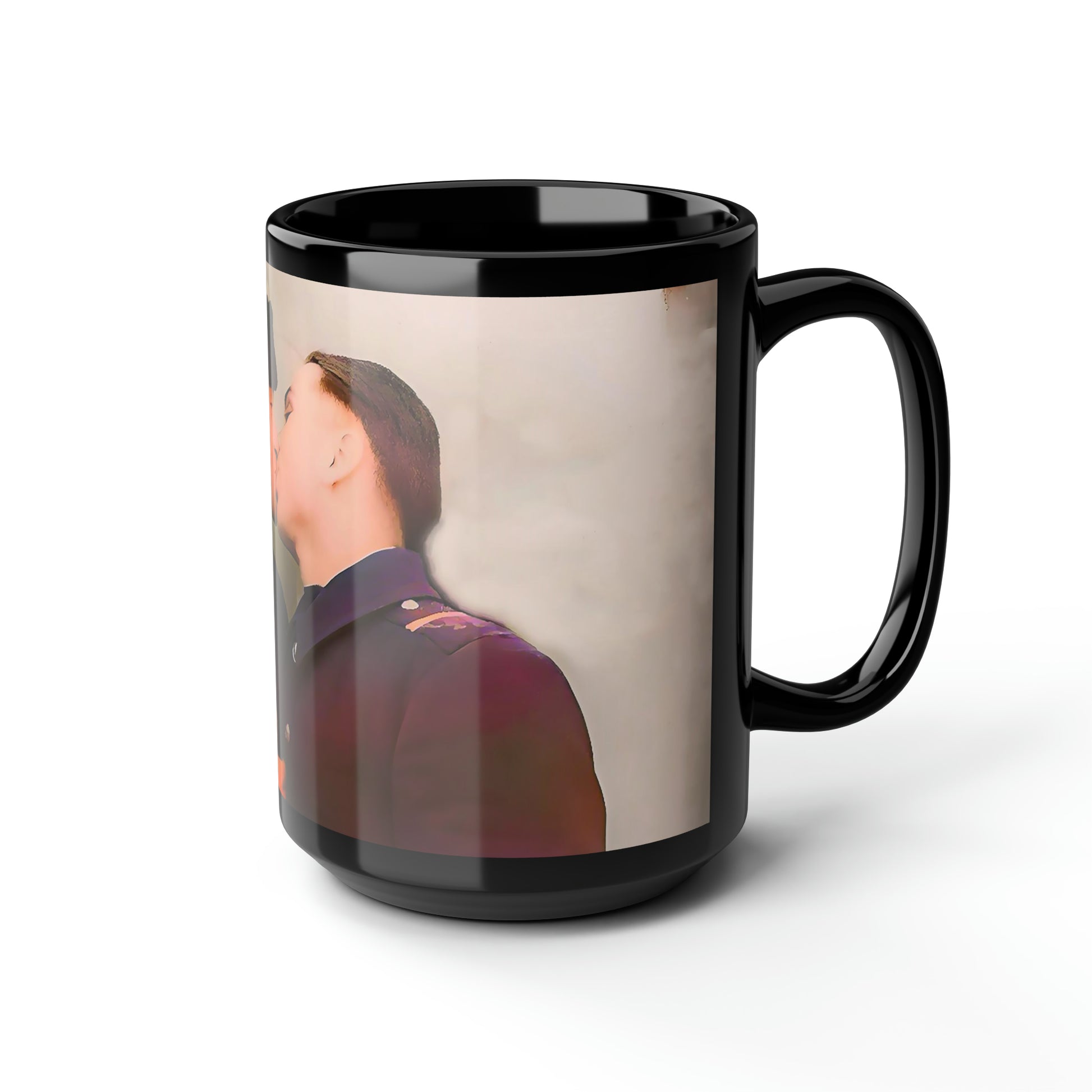 paire 004 | Black Mug, 15oz Vintage Soviet Gay Couple Kiss Russian LGBTQ Queer History Gift Soldiers