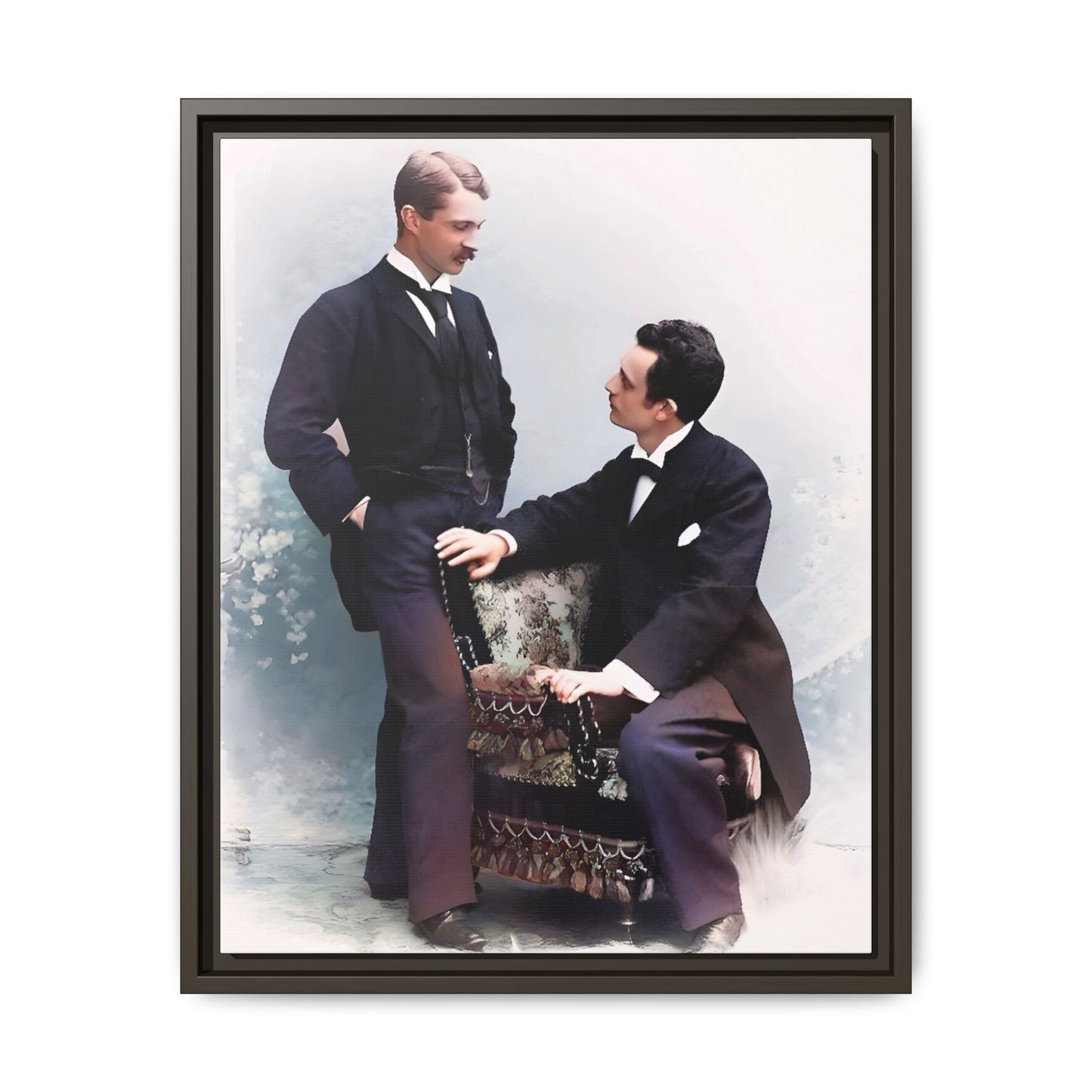 Restored vintage photo of Ernest & Richard, a gay couple from Wilmington, NC, late 19th century, framed canvas