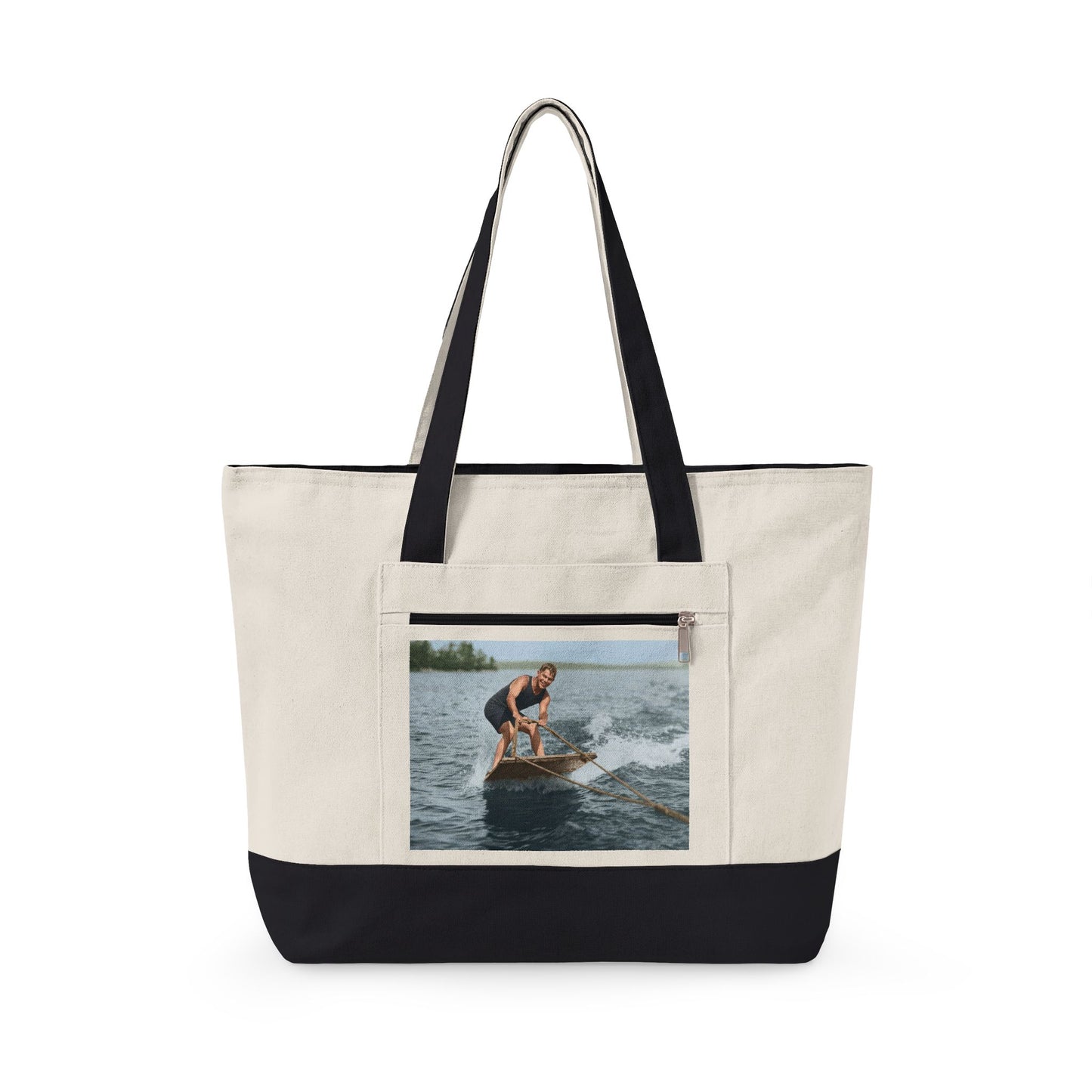 Vintage watersport rider on wooden board canvas tote 