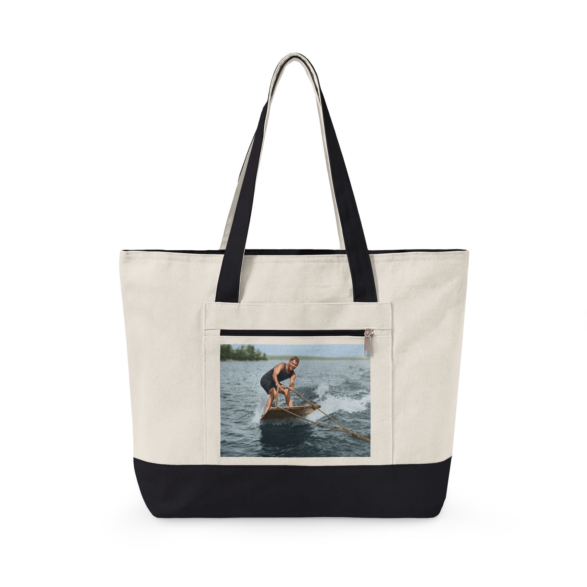 Vintage watersport rider on wooden board canvas tote 