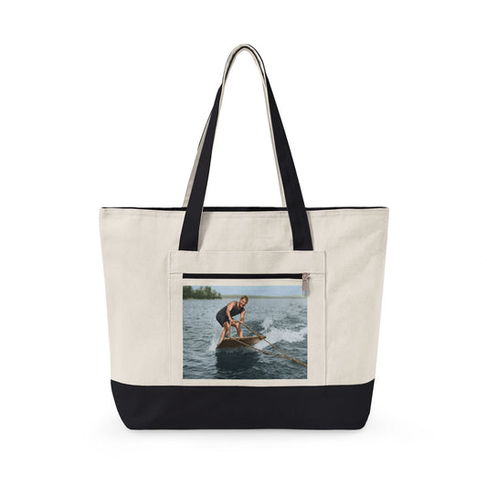 Vintage watersport rider on wooden board canvas tote 