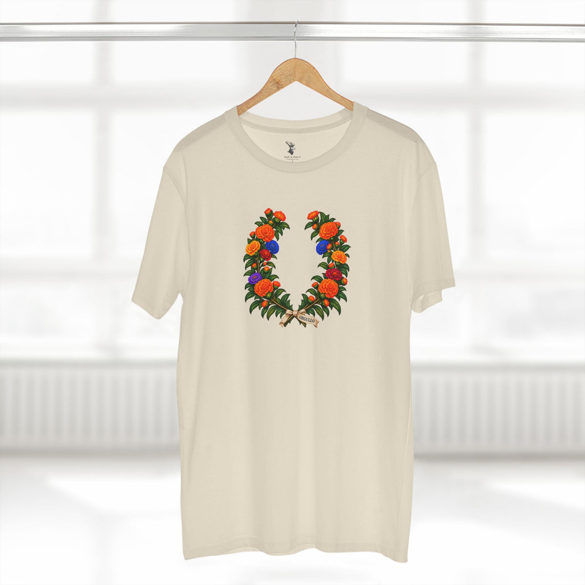 Mexican Cempasúchil Orgullo T-Shirt | Floral LGBTQ+ Pride Laurel Wreath Tee
