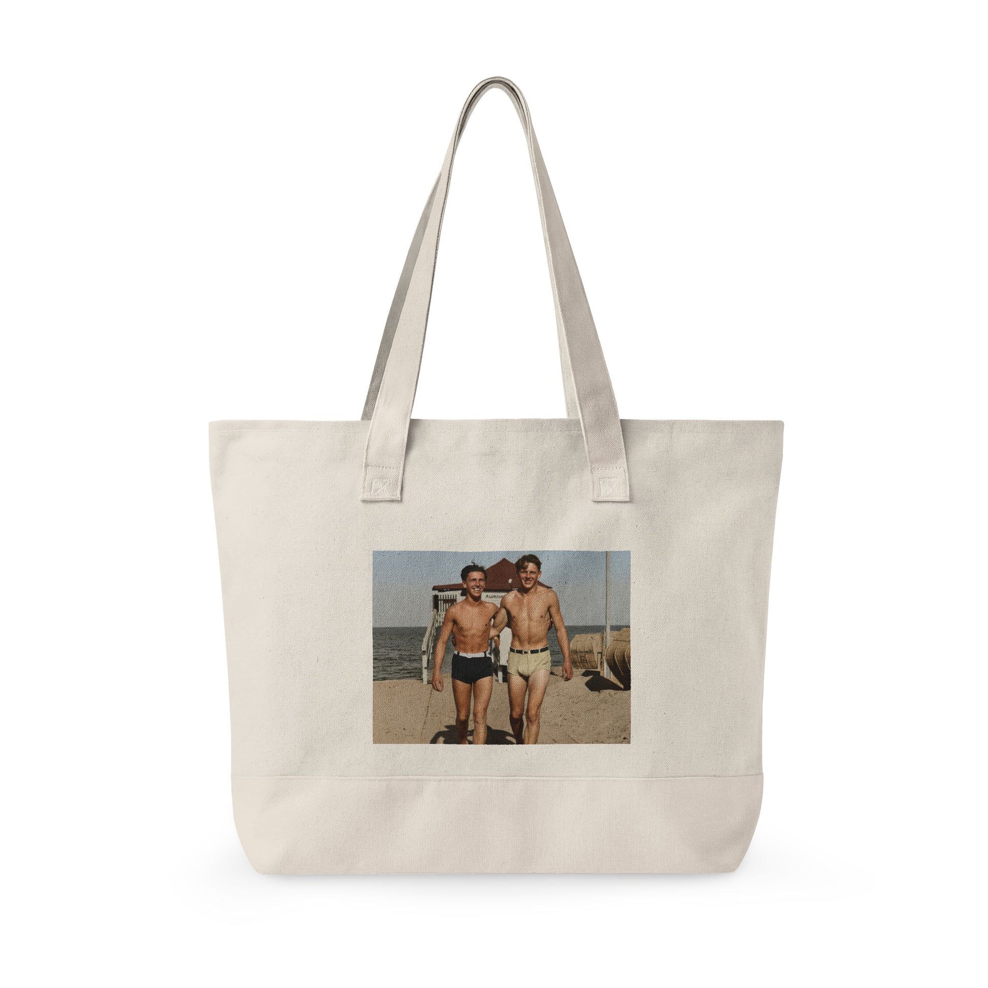 Heavy cotton tote featuring restored seaside archival image 