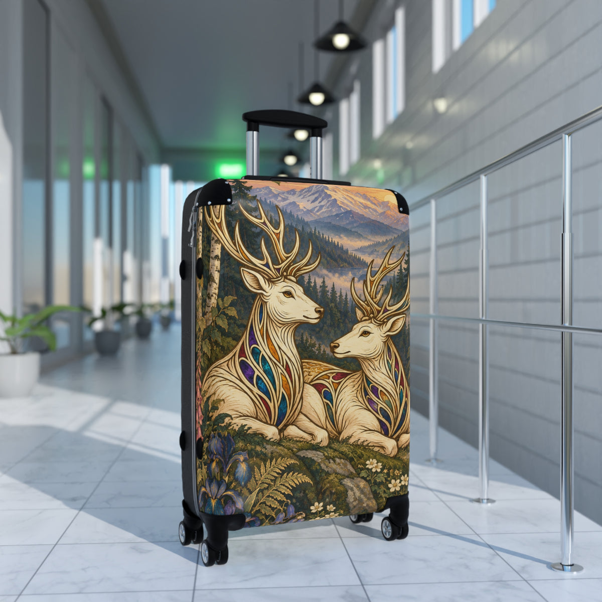 Companions at Dawn Jeweled Stag Suitcase | Aesthetic Movement Travel Luggage