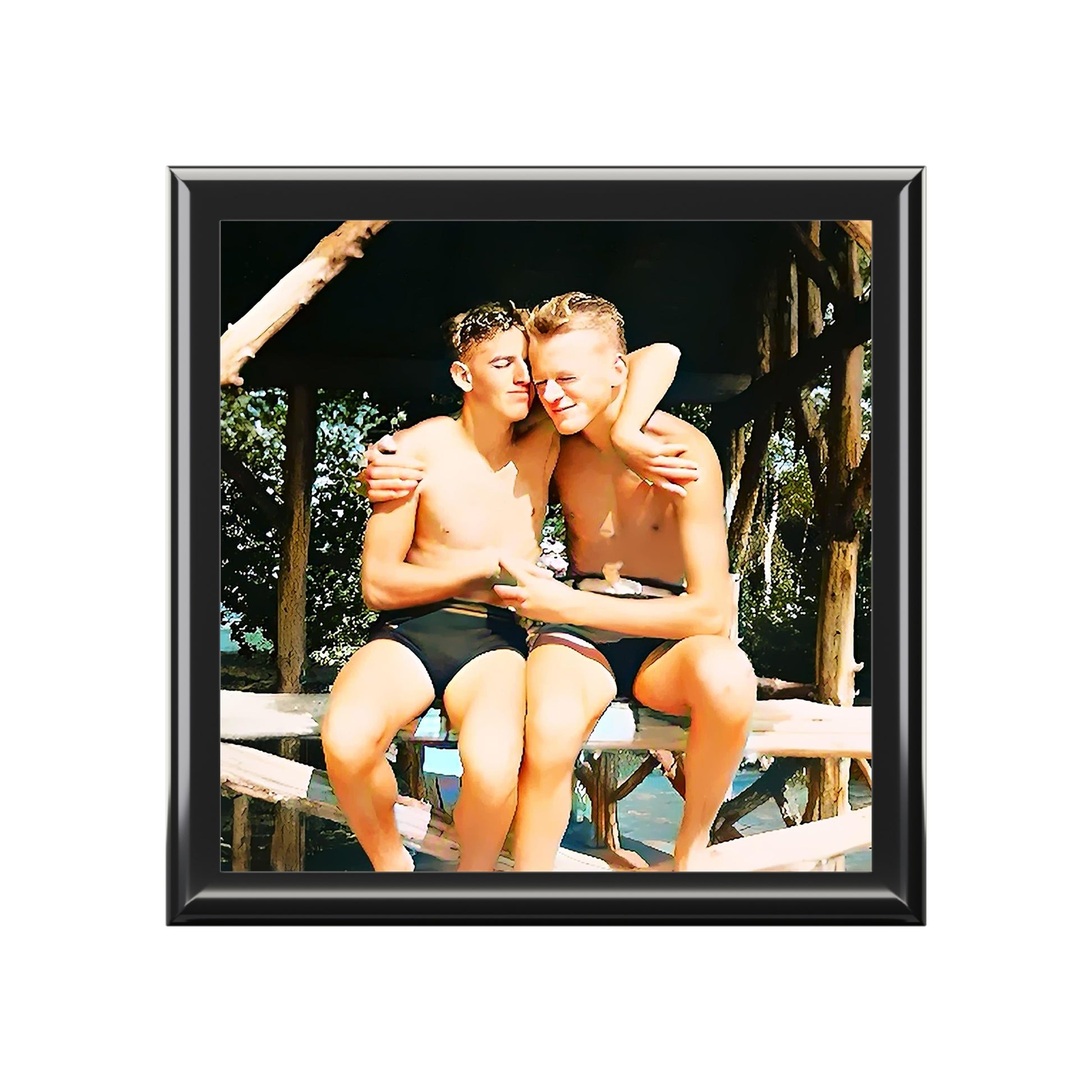 nager 012 | Keepsake Box Vintage Gay Couple Swim Suit Hawaii Affectionate Men Male Gay Pride Queer