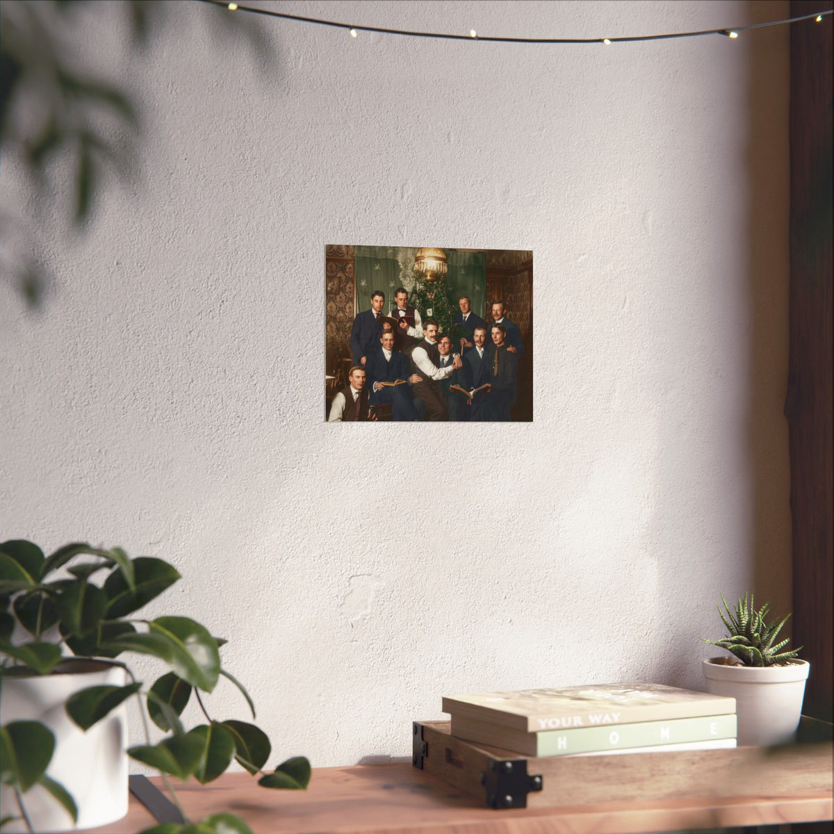 Hommes 001 | Nine Men with Books Beside a Christmas Tree | Vintage Photography Poster