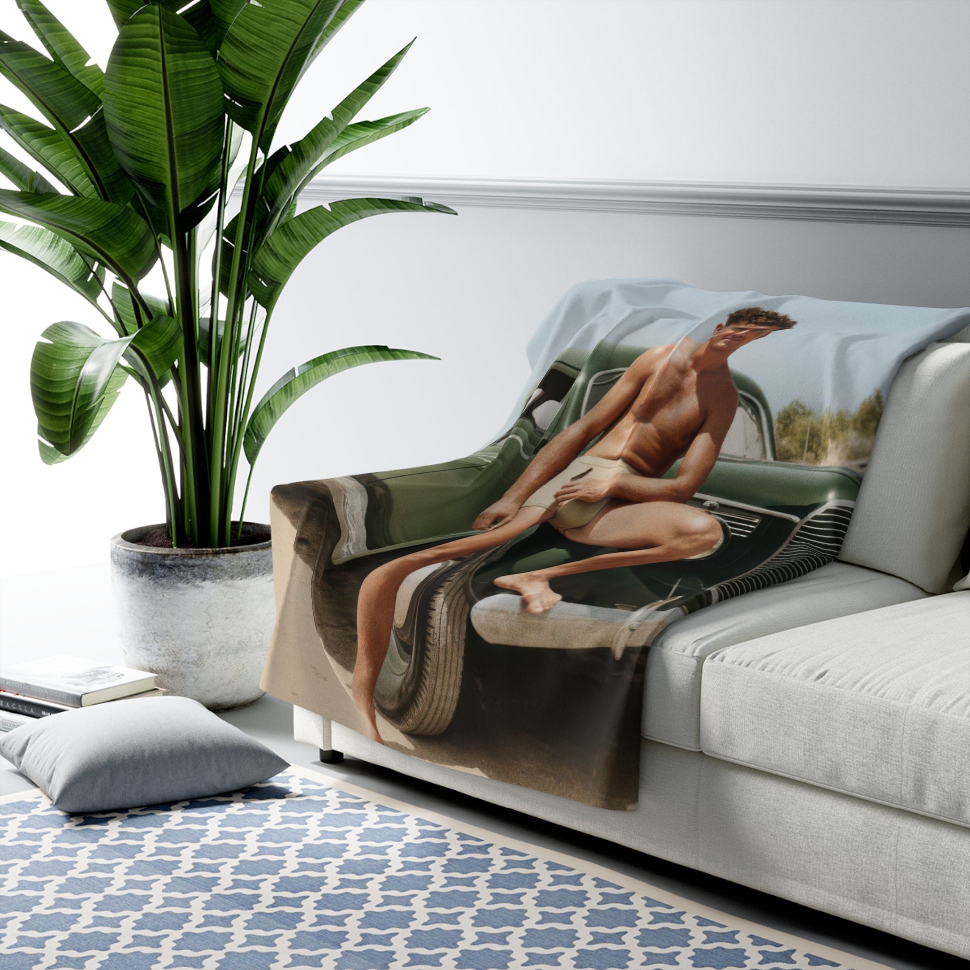 Vintage beach lifestyle photograph on sherpa blanket 