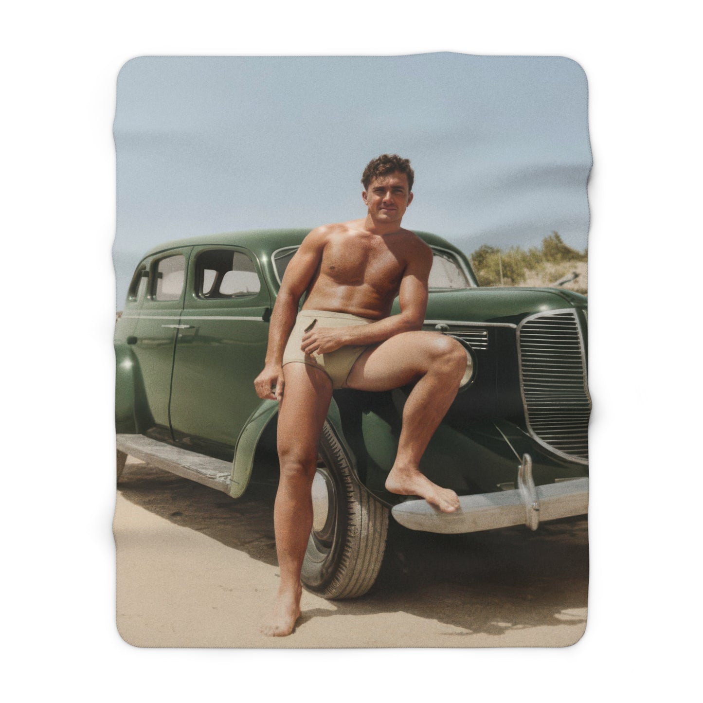 Coastal leisure scene with automobile vintage beach image 