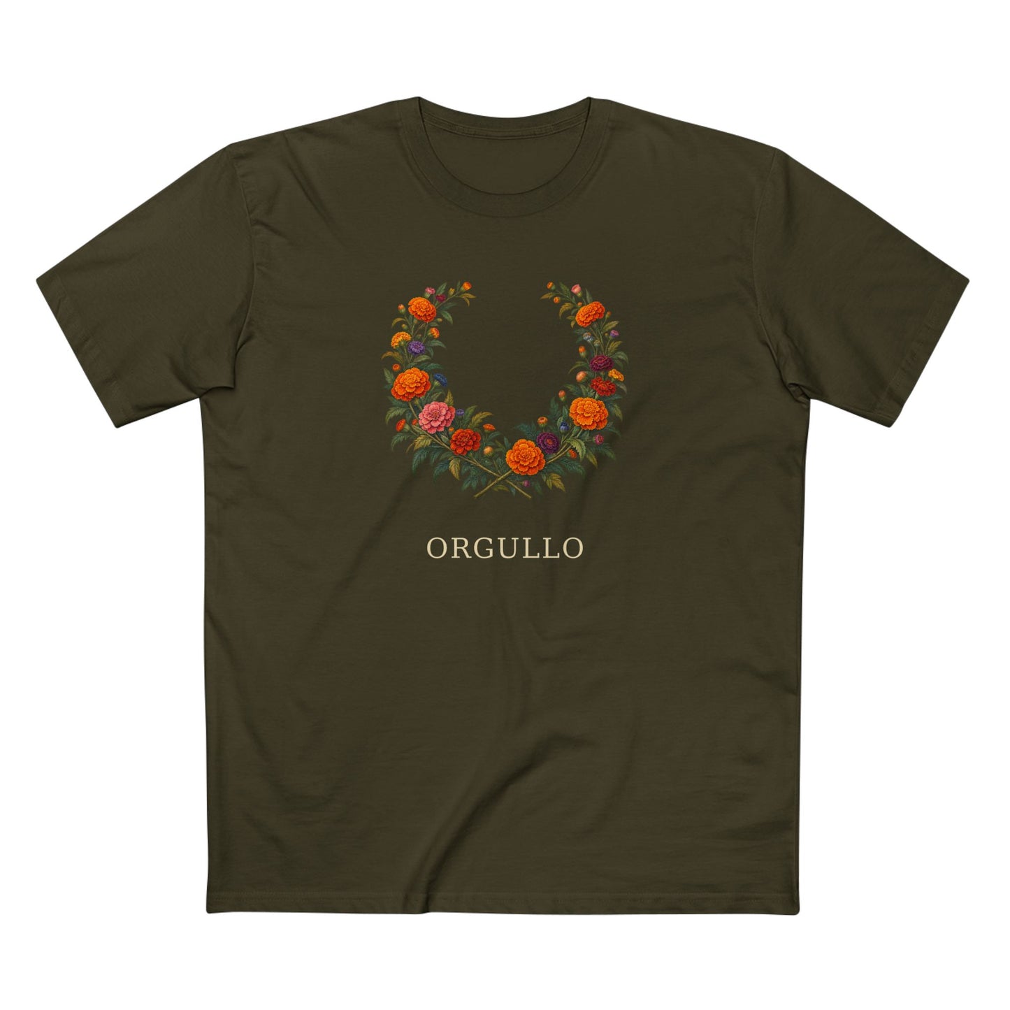 Mexican Cempasúchil Orgullo T-Shirt | Floral LGBTQ+ Pride Wreath Tee