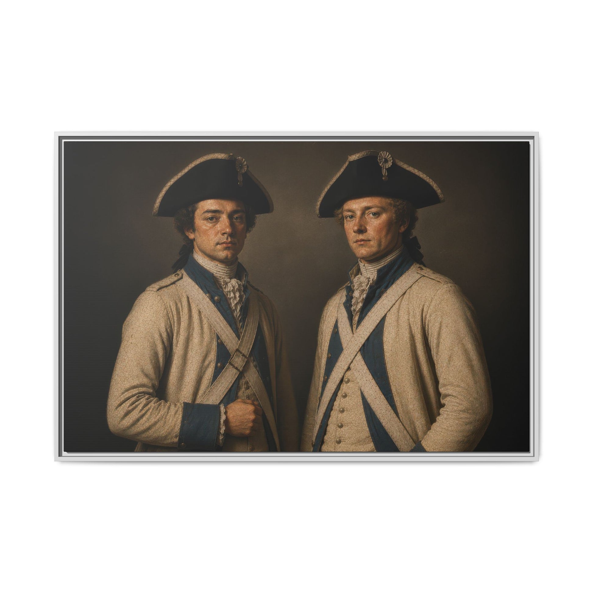 Eighteenth-century French military portrait depicting two soldiers of Rochambeau's expeditionary force during the Revolutionary War